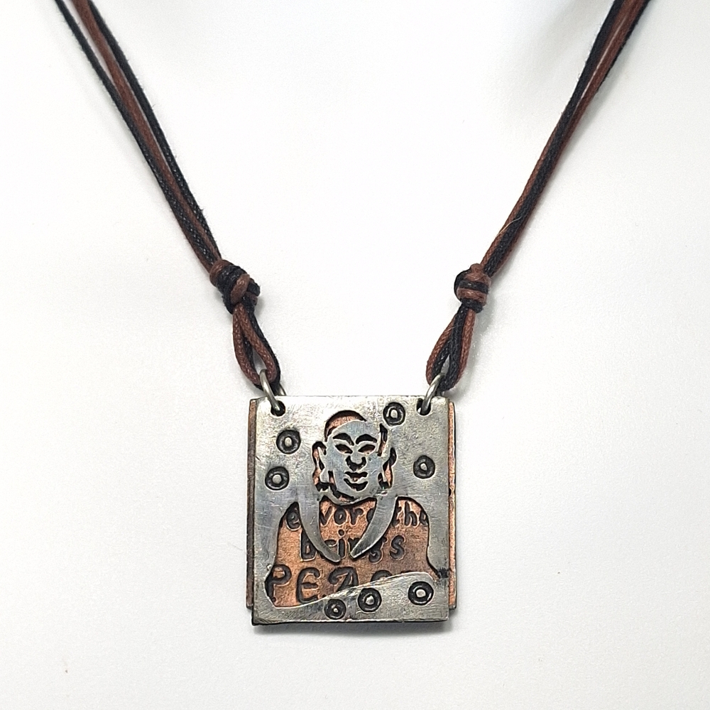 Greenearth Copper Silver Tone Buddha Peace Corded Necklace